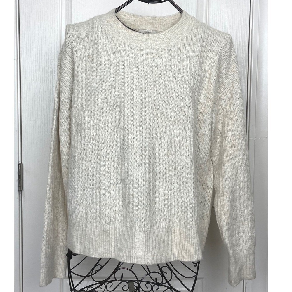 Loft Women's Sz. Large Cream Ribbed Crewneck‎ Sweater Pullover Capsule Fall EUC